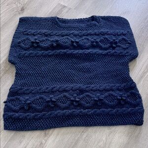 Vintage Hand Knit Sleeveless Sweater Navy Blue Women's Sweater Womens XS / S